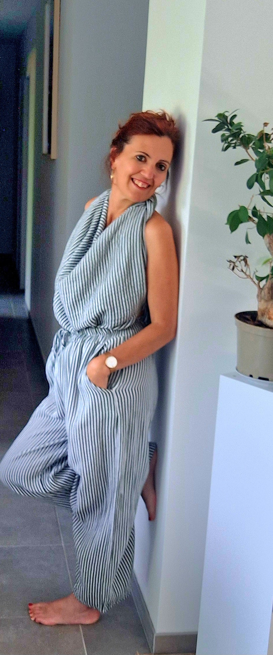 Ensemble Rayé Vert et Blanc en Gaze de Coton