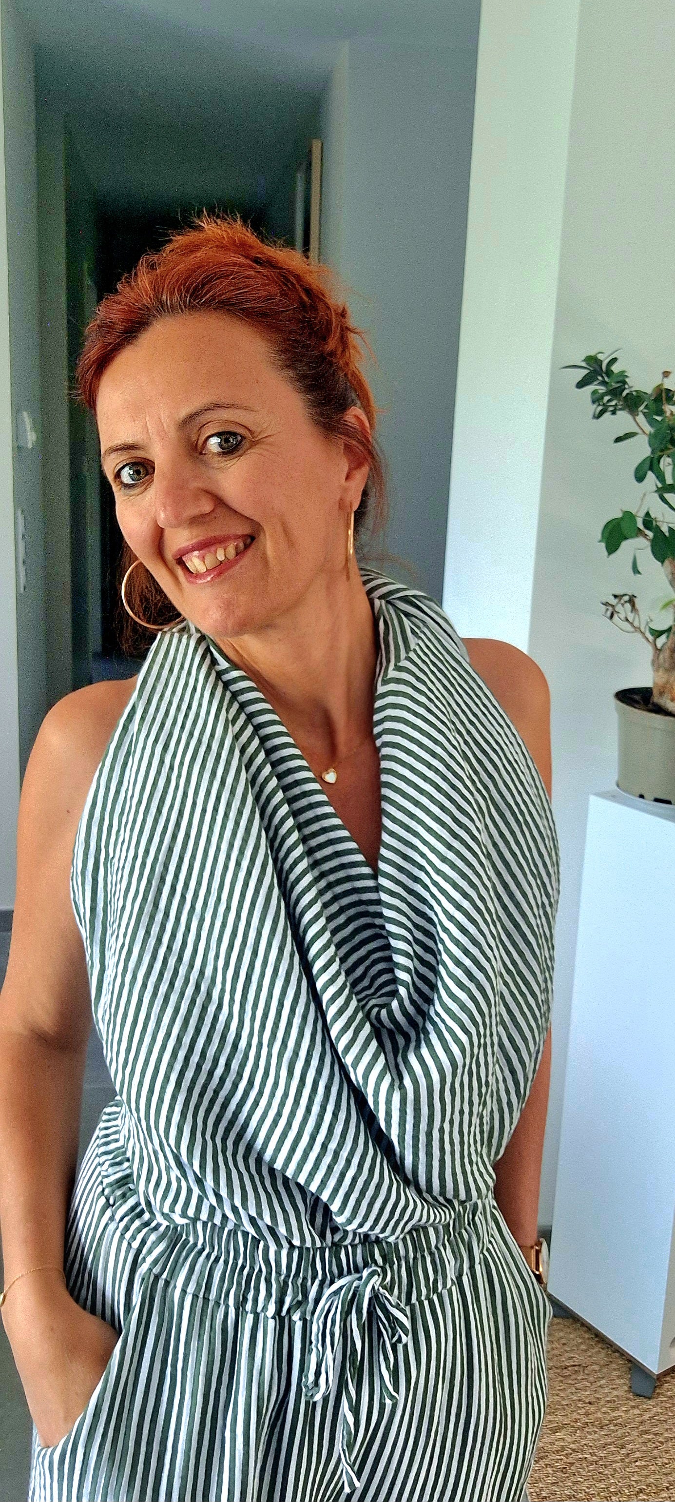 Ensemble Rayé Vert et Blanc en Gaze de Coton