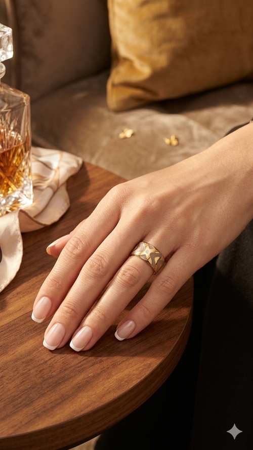 Bague Émail Dorée – Acier Inoxydable Ajustable