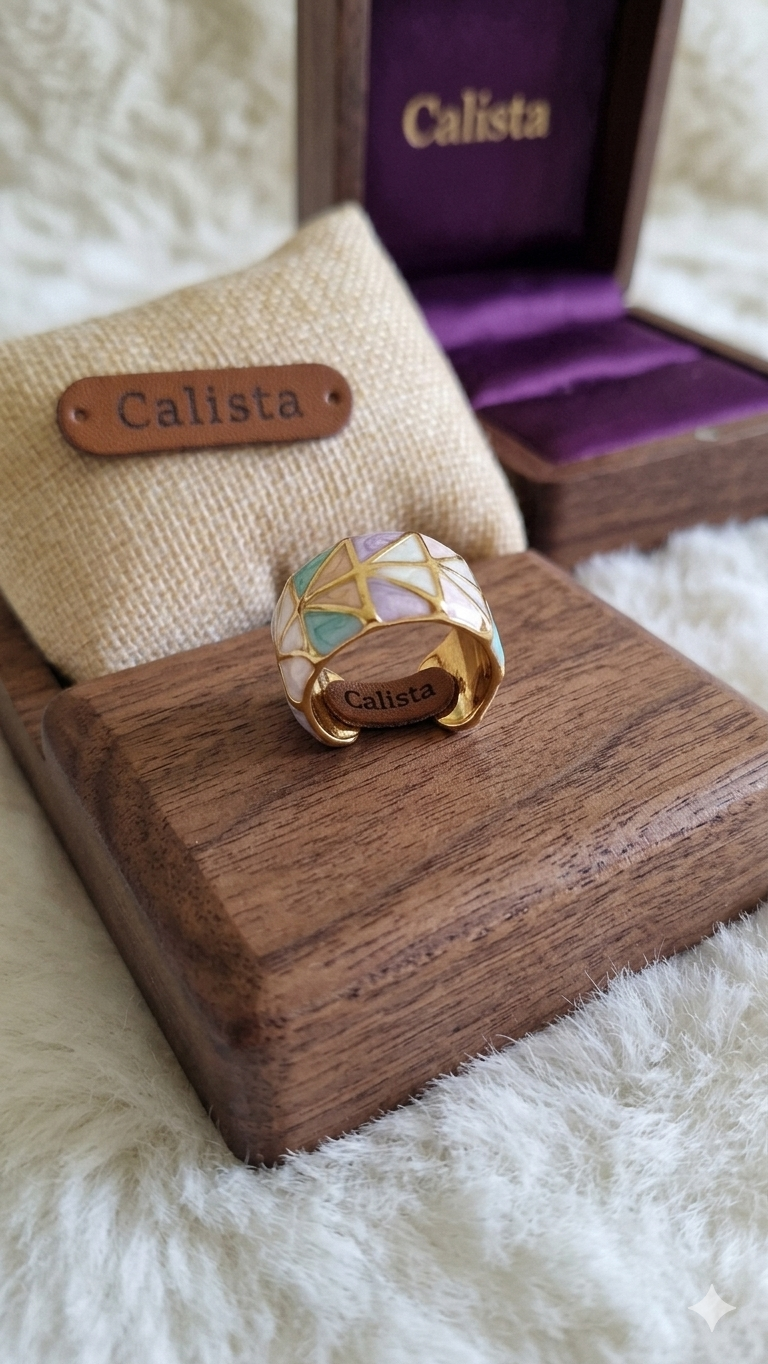 Bague Chevalière Émail Pastel Multicolore – Acier Inoxydable