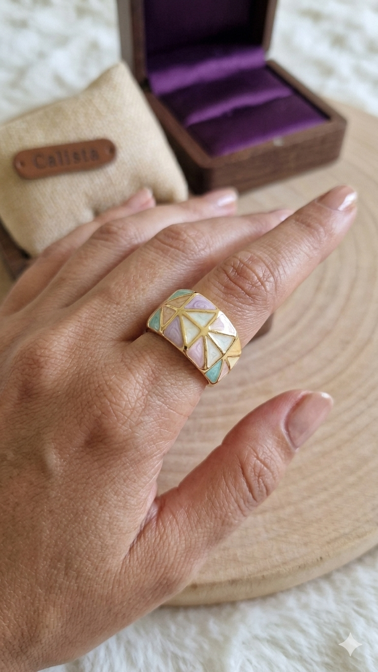Bague Chevalière Émail Pastel Multicolore – Acier Inoxydable