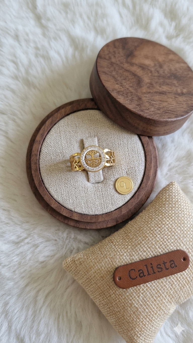 Bague Arbre de Vie Dorée – Acier Inoxydable Ajustable