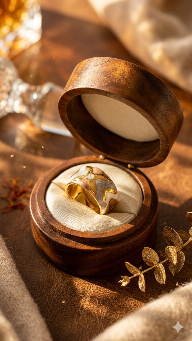 Bague Émail Dorée – Acier Inoxydable Ajustable