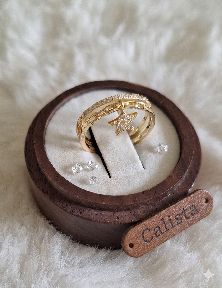 Bague Étoile Dorée & Strass – Acier Inoxydable Ajustable