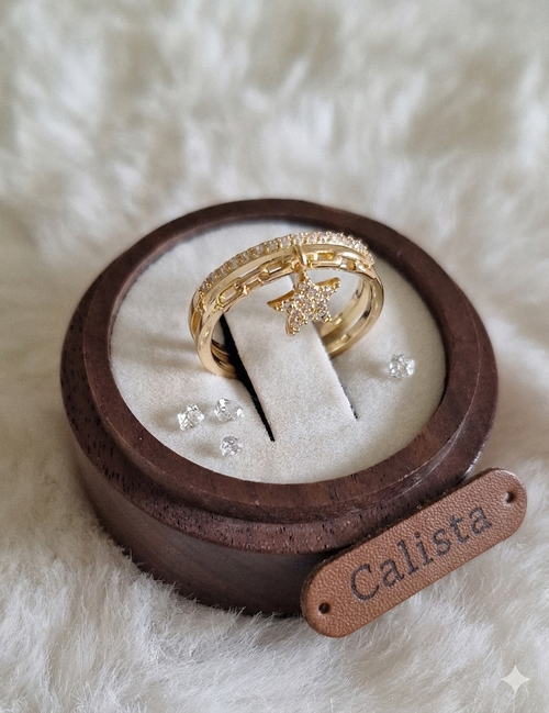 Bague Étoile Dorée & Strass – Acier Inoxydable Ajustable