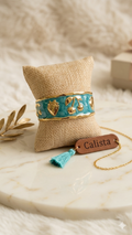 Bracelet Émail Bleu Turquoise Ajustable – Acier Inoxydable Doré