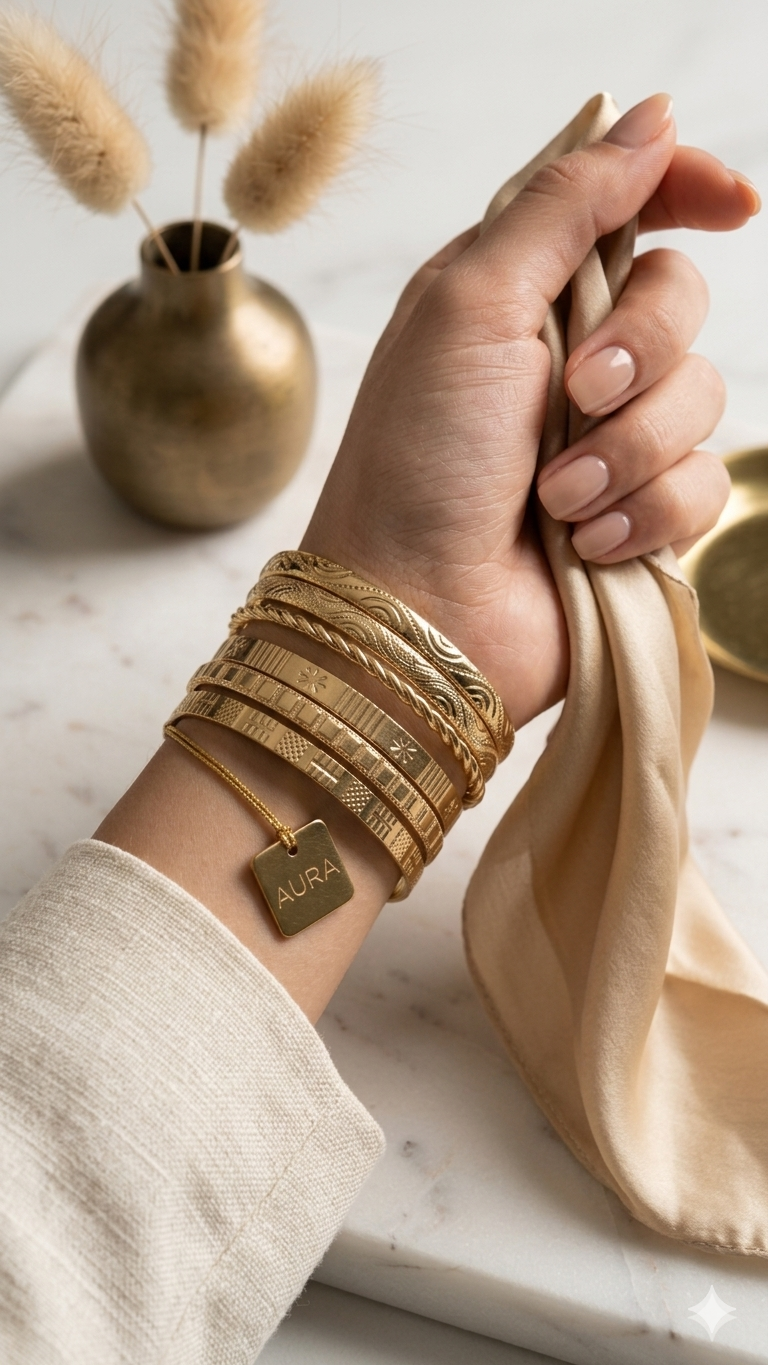 Set de Bracelets Joncs Dorés – Fantaisie Superposés