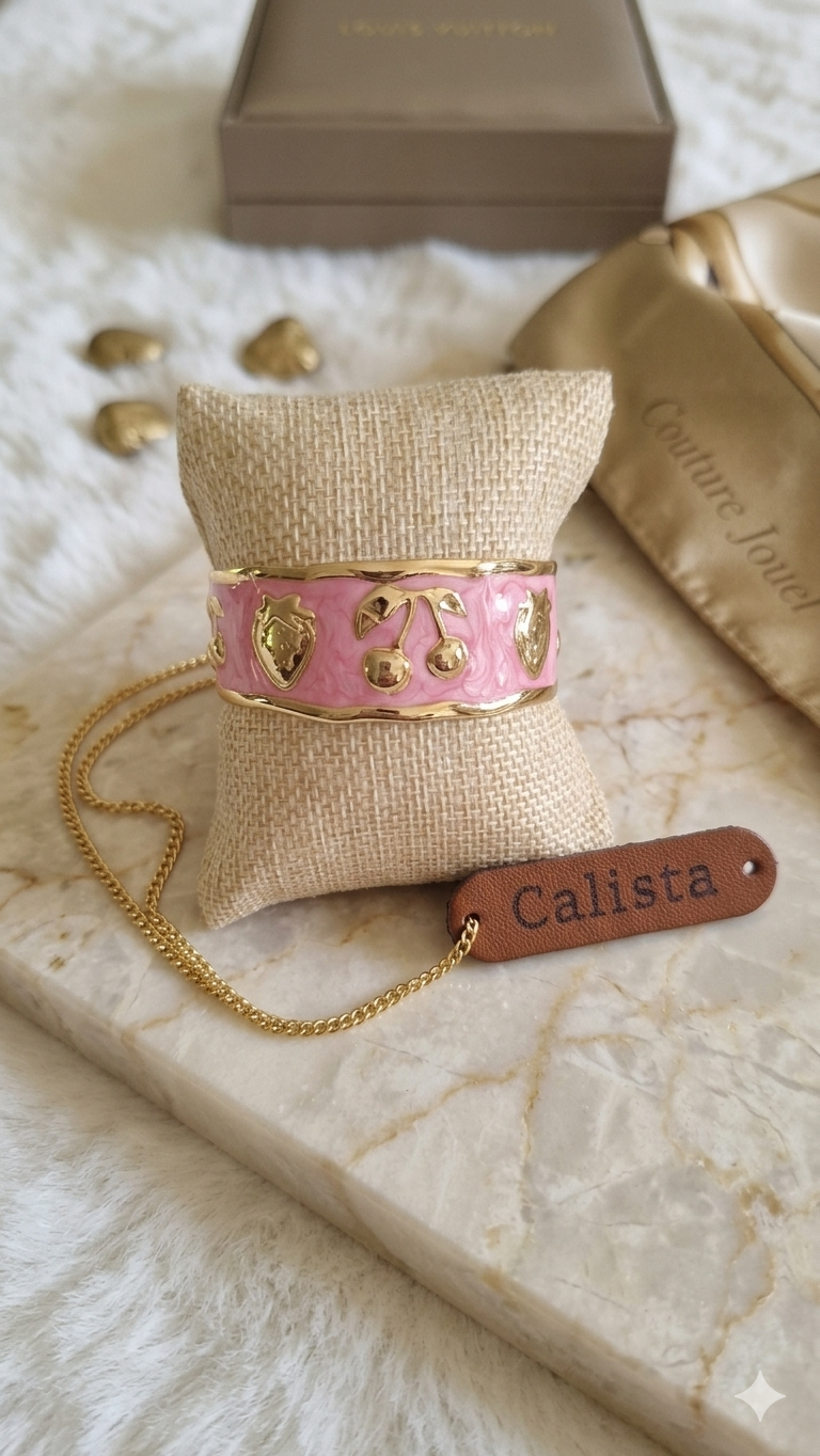 Bracelet Émail Rose Ajustable – Acier Inoxydable Doré