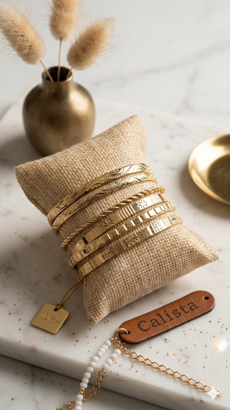 Set de Bracelets Joncs Dorés – Fantaisie Superposés