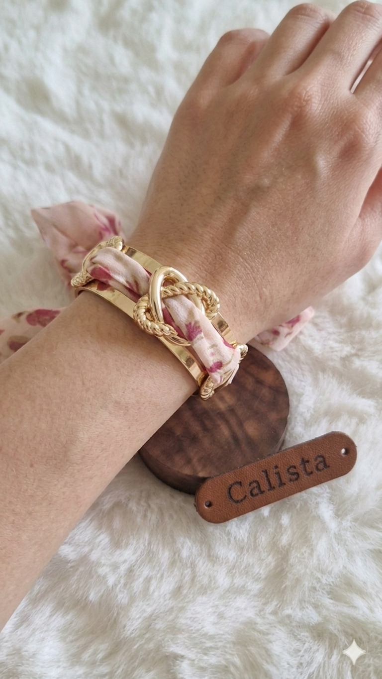 Bracelet Foulard Fleuri & Bracelet Doré – Acier Inoxydable