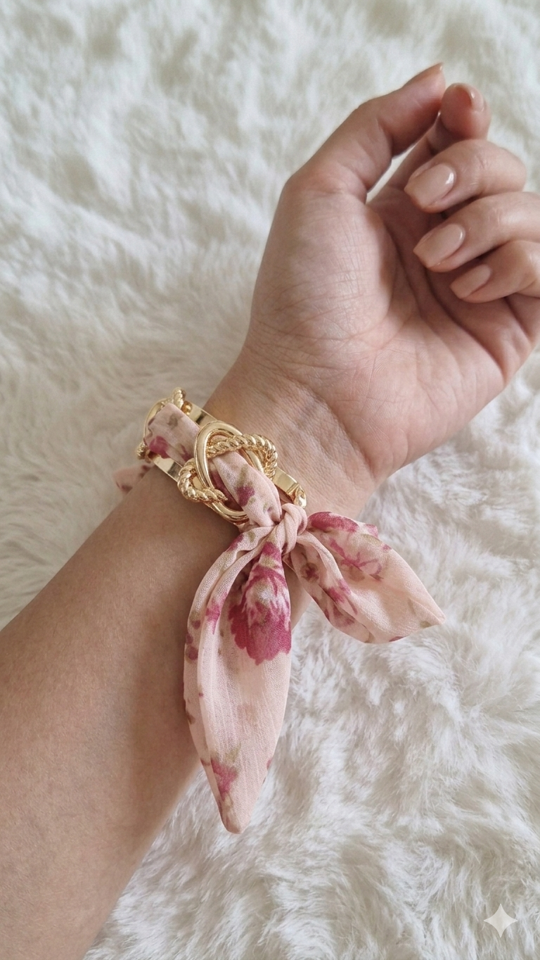 Bracelet Foulard Fleuri & Bracelet Doré – Acier Inoxydable