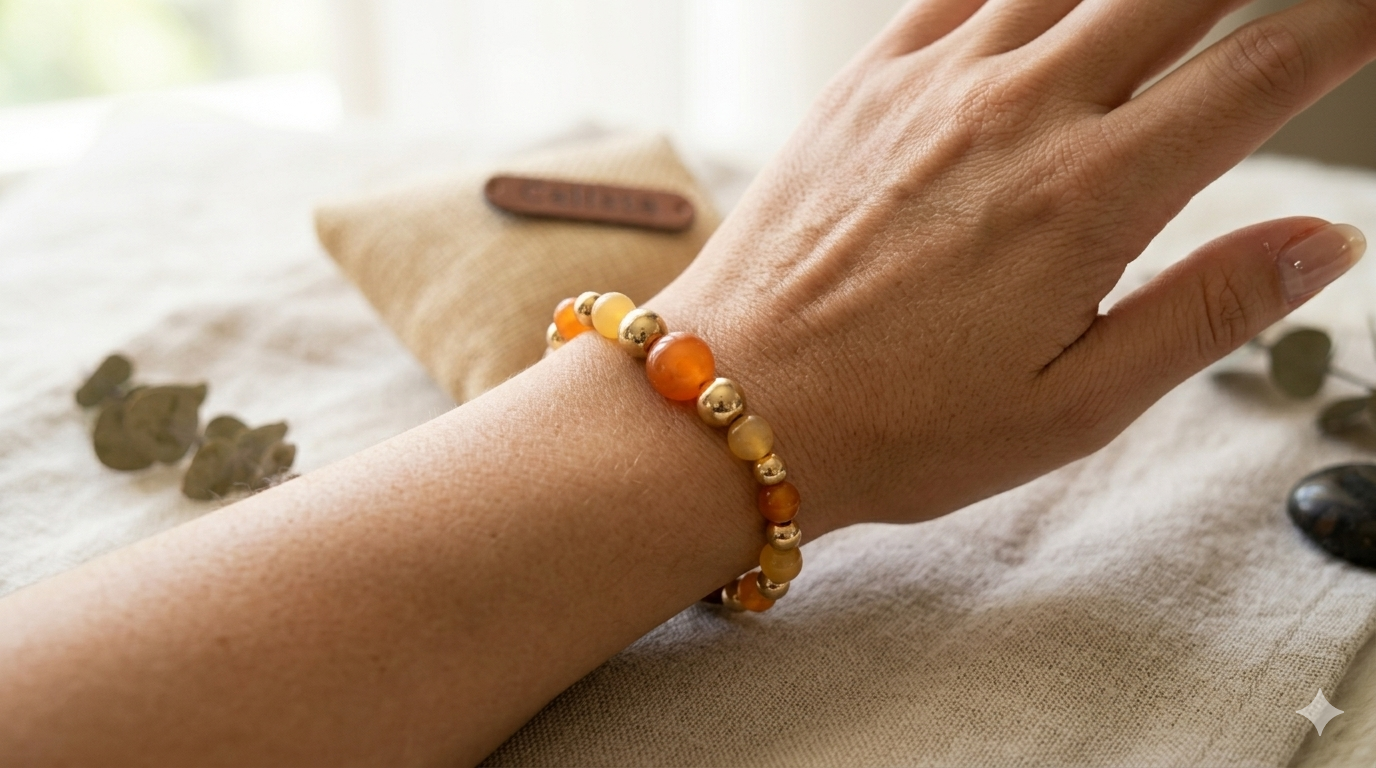 Bracelet Fantaisie Ambre & Perles Dorées