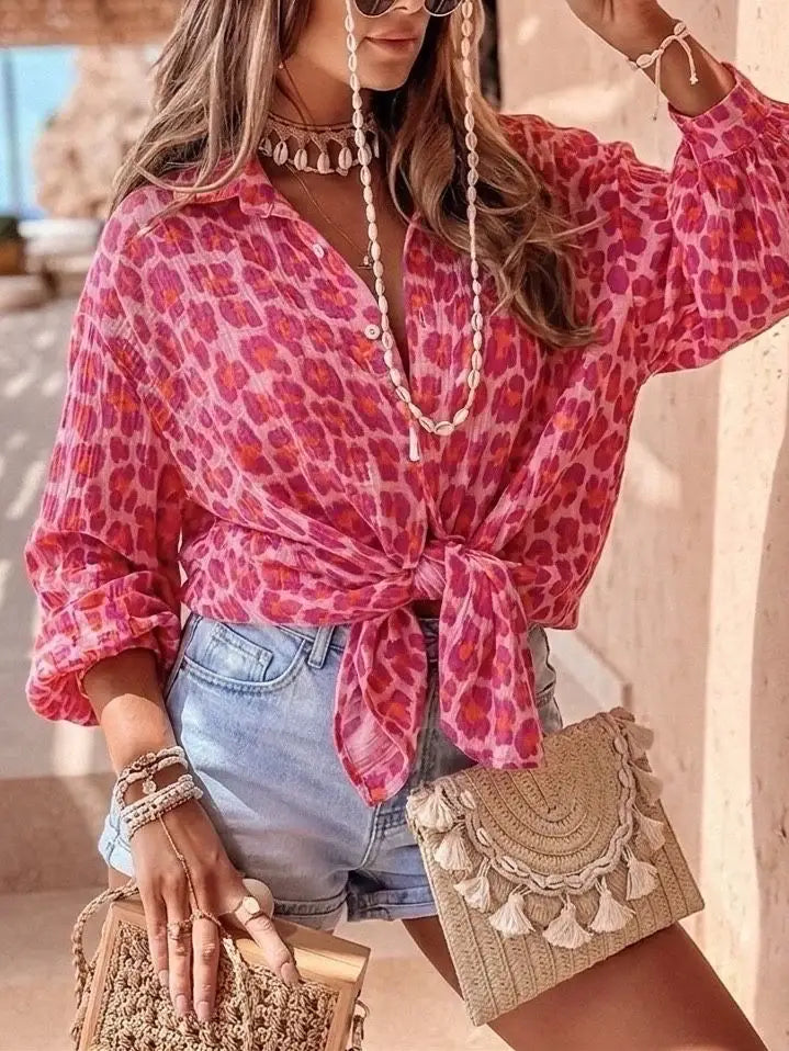 Chemise Léopard Rose en Gaze de Coton — Taille Unique
