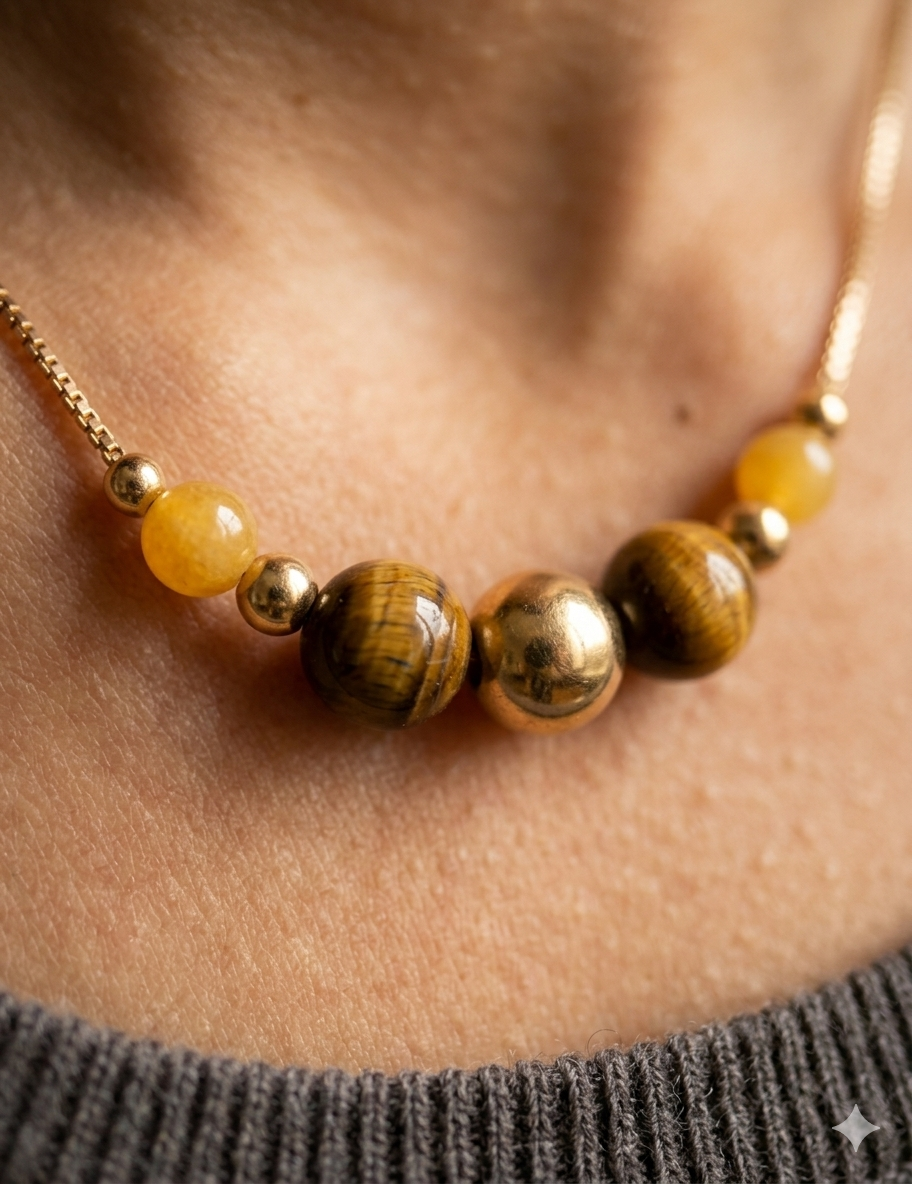 Collier Fantaisie Ambre & Perles Dorées