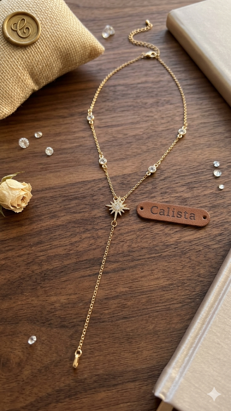 Collier Lariat Étoile Doré & Cristaux – Fantaisie