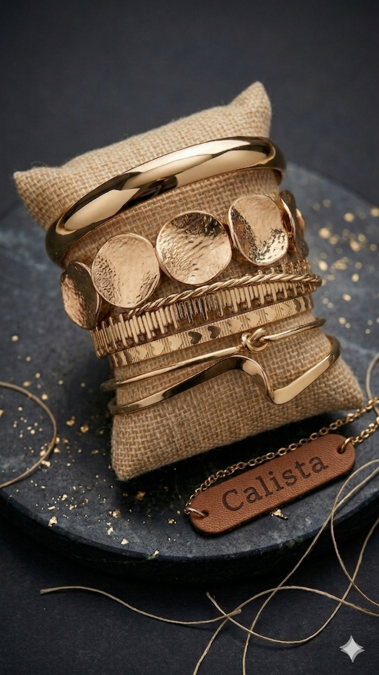 Set de Bracelets Dorés Luxe – Joncs & Disques Martelés