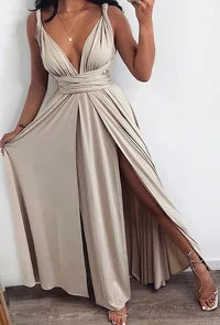 Robe Drapée Fluide Beige