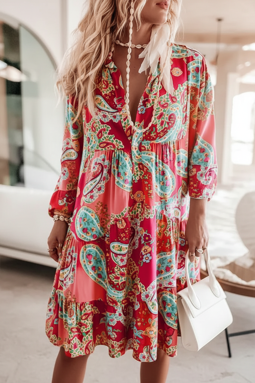 Robe courte viscose cachemire - juste au dessus du genou