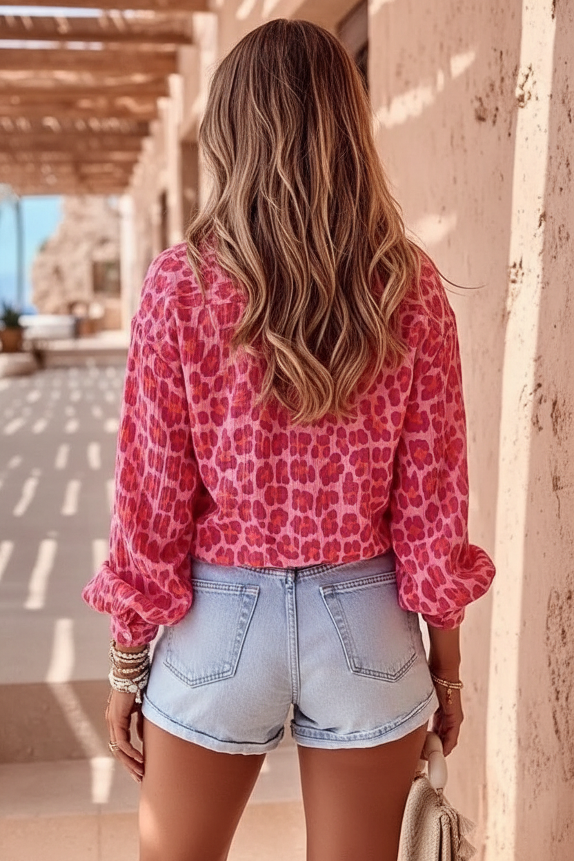 Vue de dos - Chemise léopard rose